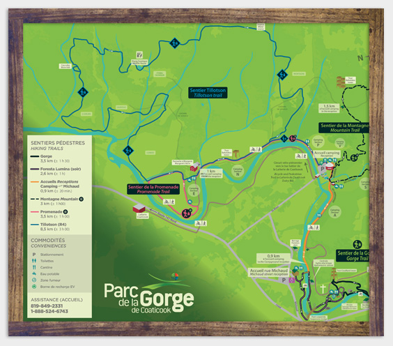 Map - Hiking trails - Parc de la Gorge de Coaticook