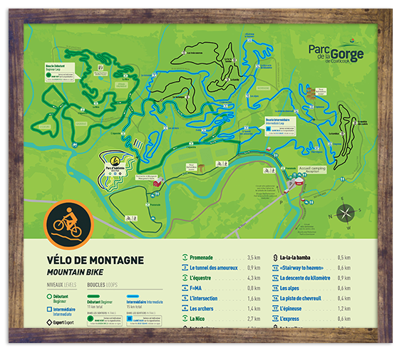 Carte des sentiers - Vélo de montagne - Parc de la Gorge de Coaticook