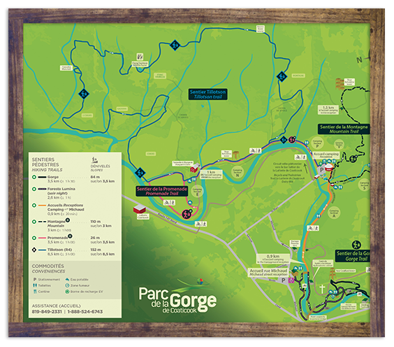 Carte des sentiers - Randonnée pédestre - Parc de la Gorge de Coaticook